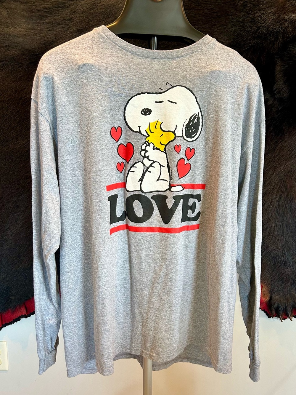 Snoopy & Woodstock Grey Long Sleeve  Crewneck Tee Sz XL